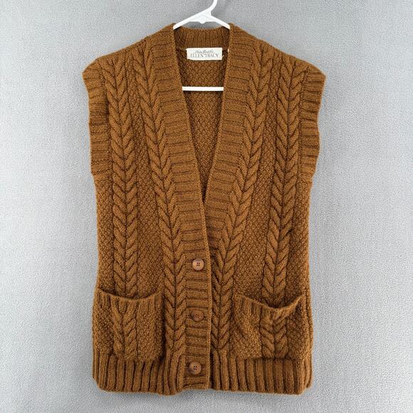 Linda Allard Ellen Tracy Sweaters - Vintage Fisherman Cable Knit Linda Allard Ellen Tracy Wool Sweater Vest P Brown